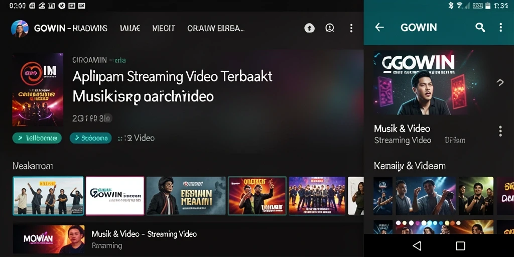 Antarmuka aplikasi GOWIN menampilkan berbagai pilihan video streaming.